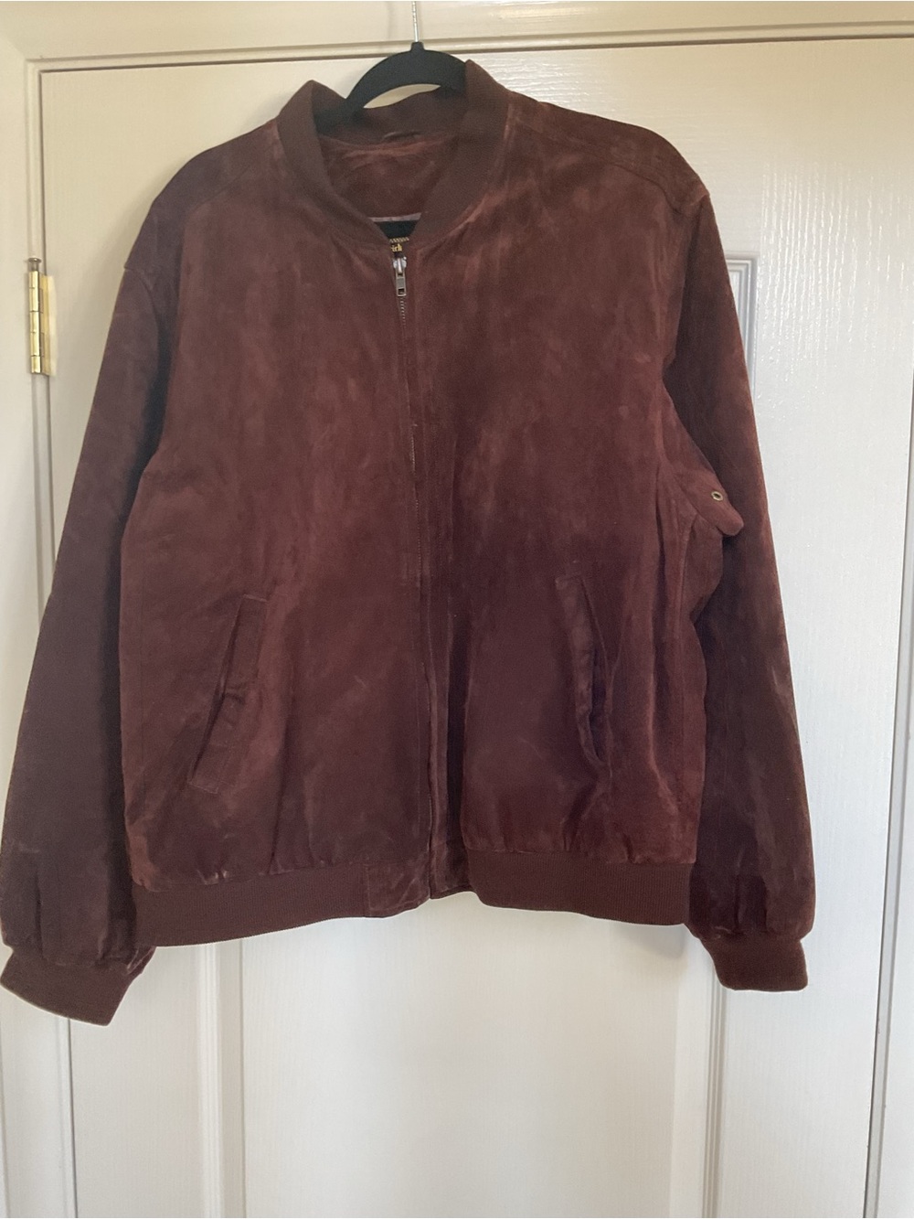 Men's Suede Bomber Jacket in Dark Brown